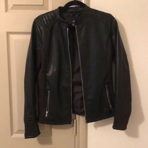 Women’s Leather Jacket with Ribbed Detail
